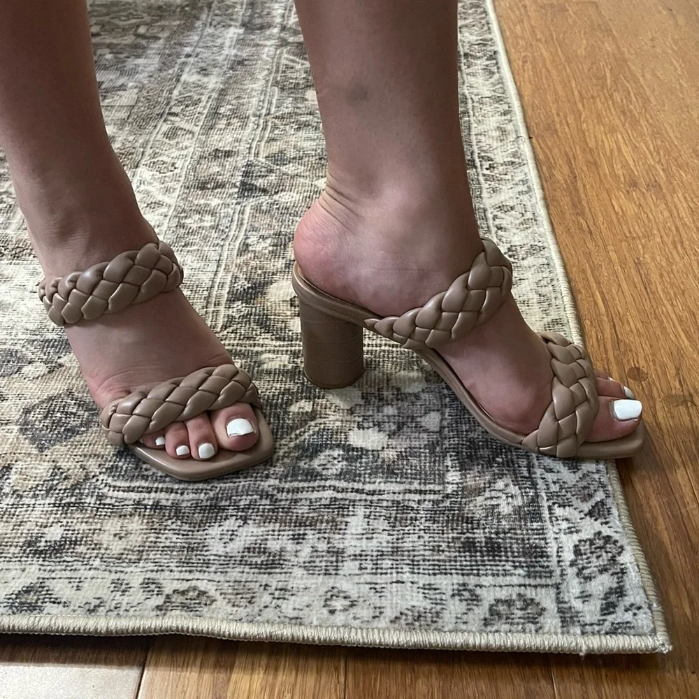 Leather braided mule sandal heels nude 6.5 - Picture 8 of 8